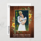 Eukalyptus Sunflower Wood Save the Date Postkarte (Vorne/Hinten)