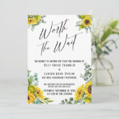 Eukalyptus Sunflower Worth Wait Wedding Card Einladung (Stehend Vorderseite)