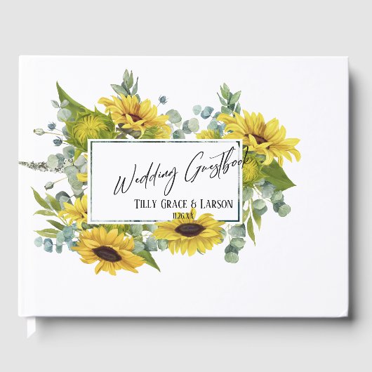 Eukalyptus Sunflowers Handwriting Guestbook Gästebuch (Vorderseite)