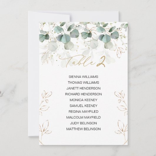 Eukalyptus Table Wedding Chart Card Card Karte (Vorderseite)