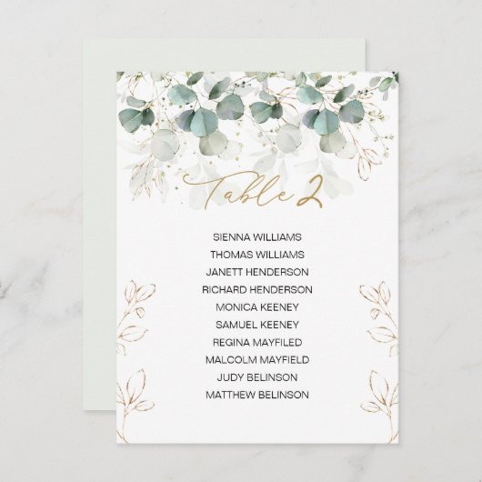 Eukalyptus Table Wedding Chart Card Card Postkarte (Vorne/Hinten)