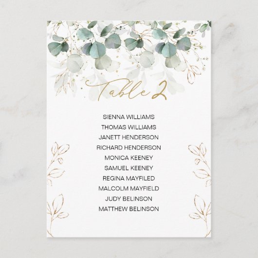 Eukalyptus Table Wedding Chart Card Card Postkarte (Vorderseite)
