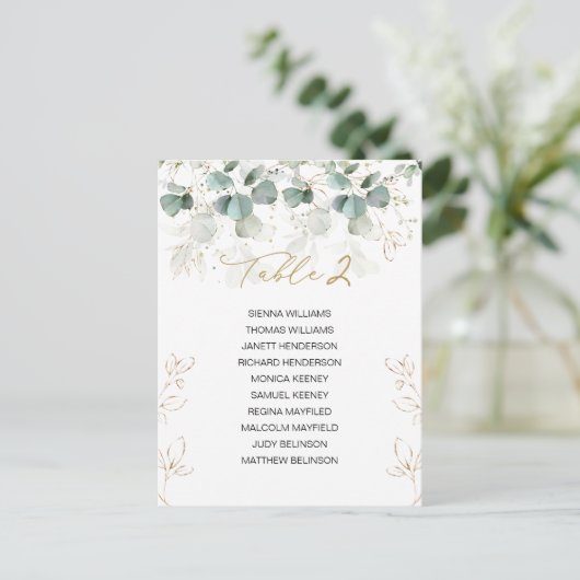 Eukalyptus Table Wedding Chart Card Card Postkarte (Stehend Vorderseite)