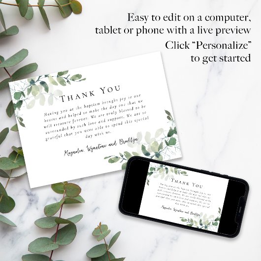 Eukalyptus-Taufe Dankeskarte