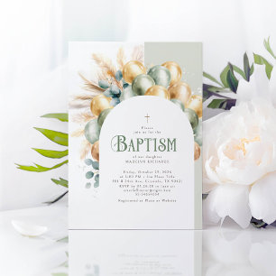 Eukalyptus-Taufe des Sage and Gold Boho Arch Einladung