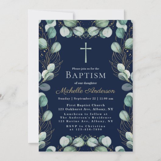 Eukalyptus Taufe Einladung (Vorderseite)