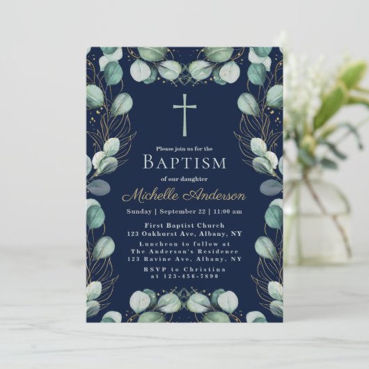 Eukalyptus Taufe Einladung (Stehend Vorderseite)