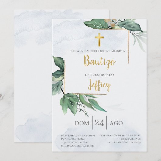 Eukalyptus-Taufe Einladung (Vorne/Hinten)