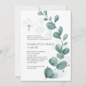 Eukalyptus-Taufe im grünen & goldenen Wasser Einladung (Vorderseite)