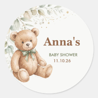 Eukalyptus-Teddybär-Baby-Shower-Gunstbeweis-Aufkle Runder Aufkleber