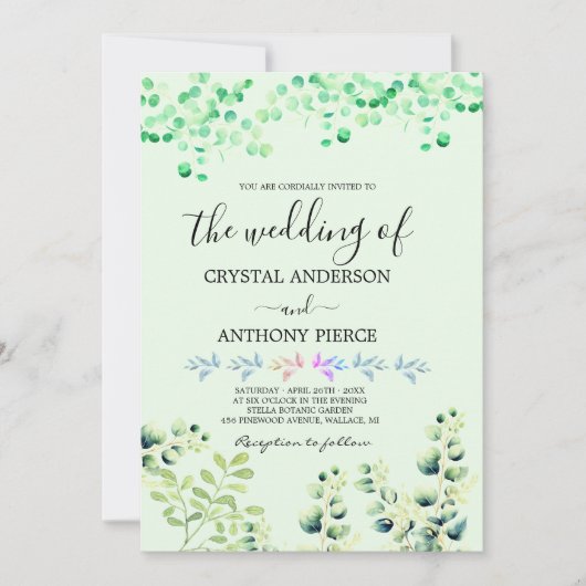 Eukalyptus Themed Garden Einladung (Vorderseite)