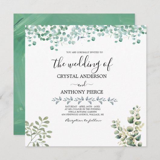 Eukalyptus Themed Garden Einladung (Vorne/Hinten)