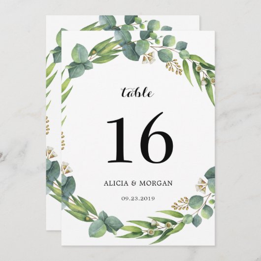 Eukalyptus-Tischnummer Einladung (Vorne/Hinten)