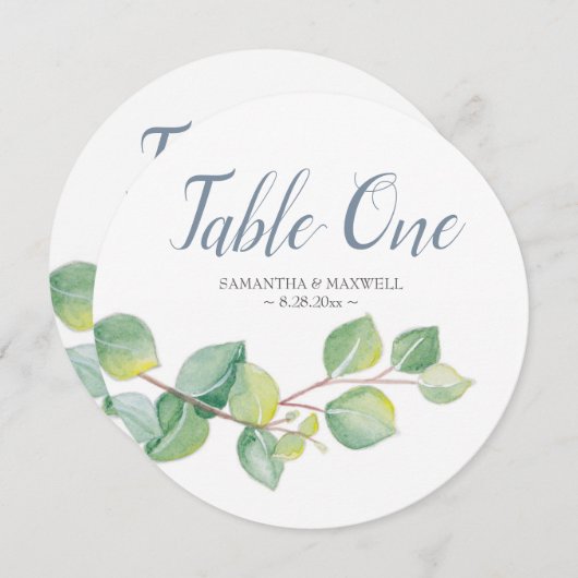 Eukalyptus-Tischnummer Einladung (Vorne/Hinten)