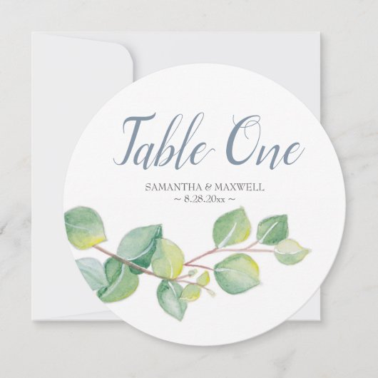 Eukalyptus-Tischnummer Einladung (Vorderseite)