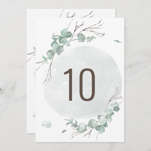 Eukalyptus-Tischnummer Einladung (Vorne/Hinten)