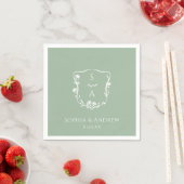 Eukalyptus Trendy Monogram Floral Wappen Wedding Serviette (Beispiel)