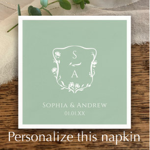 Eukalyptus Trendy Monogram Floral Wappen Wedding Serviette