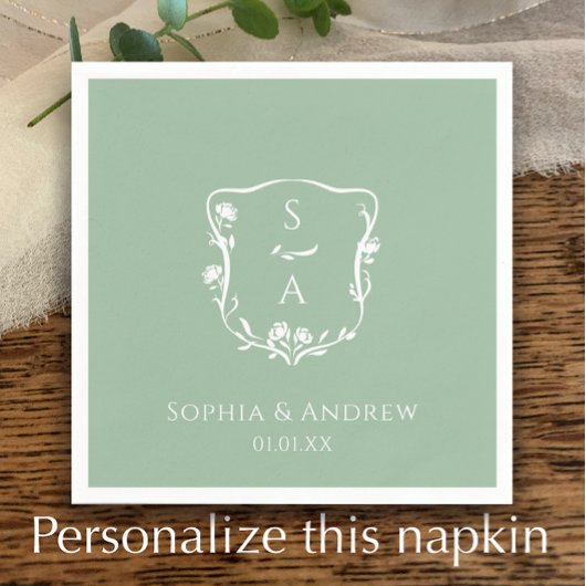 Eukalyptus Trendy Monogram Floral Wappen Wedding Serviette