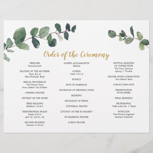 Eukalyptus-Tri-Fold-Hochzeitsprogramm Flyer (Hinten)