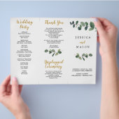 Eukalyptus-Tri-Fold-Hochzeitsprogramm Flyer (Hand)