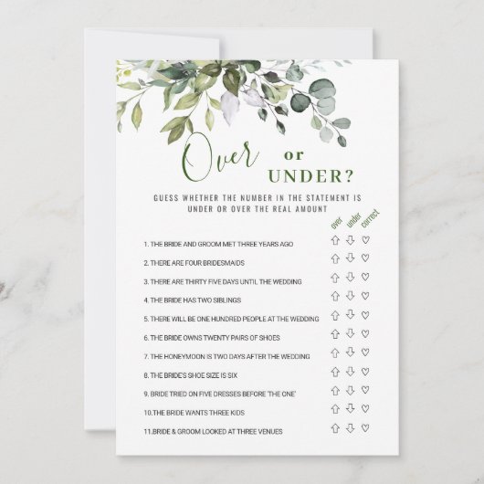 Eukalyptus über oder unter der Brautparty-Spielkar Einladung (Vorderseite)