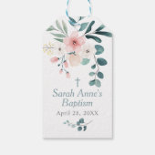 Eukalyptus und Blush Pink Blume Taufe Geschenkanhänger (Rückseite)