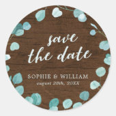 Eukalyptus und Braunwald Save the Date Runder Aufkleber (Vorderseite)