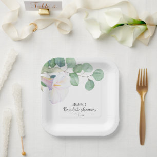 Eukalyptus und Calla-Blüte - Brautdusche  Pappteller