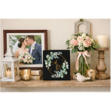 Eukalyptus und Gold auf der personalisierten Hochz