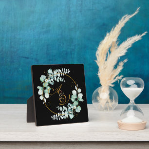 Eukalyptus und Gold auf der personalisierten Hochz Fotoplatte