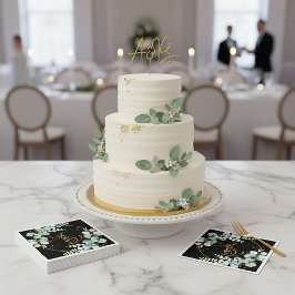 Eukalyptus und Gold auf der personalisierten Hochz Serviette