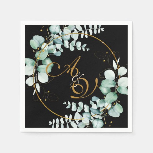 Eukalyptus und Gold auf der personalisierten Hochz Serviette (Vorderseite)