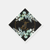 Eukalyptus und Gold auf der personalisierten Hochz Serviette (Ecke)