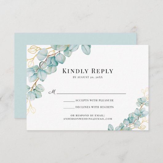 Eukalyptus und Gold Botanicals Wedding RSVP Karte (Vorne/Hinten)