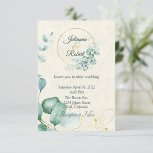Eukalyptus- und Gold-Budget-Hochzeit Einladung