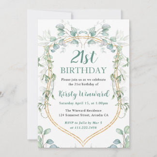 Eukalyptus und Gold Frame 21. Geburtstag Einladung