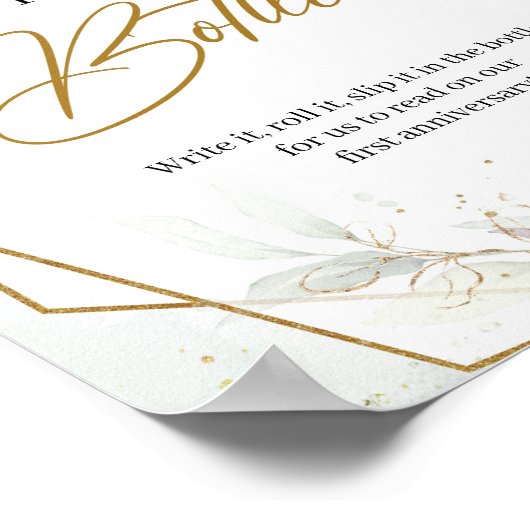 Eukalyptus und Goldbotschaft in einer Flasche Poster (Ecke)