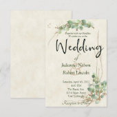 Eukalyptus und Goldhochzeit Einladung (Vorne/Hinten)