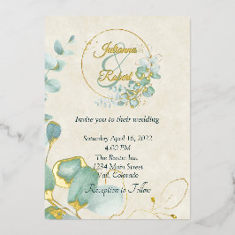 Eukalyptus- und Goldhochzeit Folieneinladung