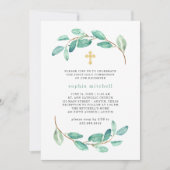 Eukalyptus und Goldkreuz | Erste Heilige Kommune Einladung (Vorderseite)