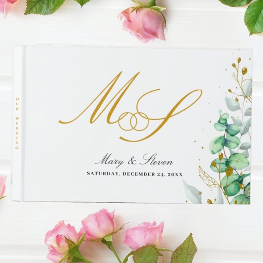 Eukalyptus und Goldmonogramm Gästebuch