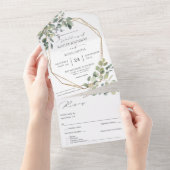 Eukalyptus und Goldrahmen All In One Einladung (Abreißen)