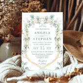 Eukalyptus und Goldrahmen für Wasserfarben Einladung