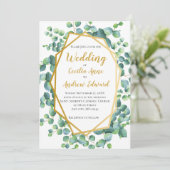 Eukalyptus und Goldrahmen Grüne Blumenhochzeit Einladung (Stehend Vorderseite)