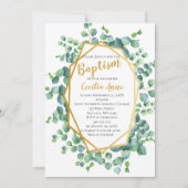 Eukalyptus und Goldrahmen Grüne Blumentaufen Einladung (Vorderseite)