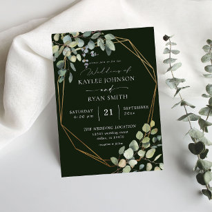 Eukalyptus- und Goldrahmen-Hochzeit - grün Einladung