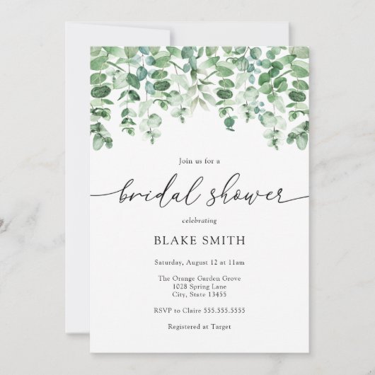 Eukalyptus und Grüne Bridal Dusche Einladung (Vorderseite)