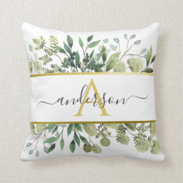 Eukalyptus und Grüne | Monogramm Kissen