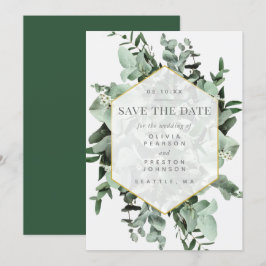Eukalyptus und Grüne Wasserfarbe Save the Date Einladung